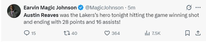 _里夫斯绝杀冲上全美第1热搜:魔术师直言英雄 湖媒东契奇都赞山羊_里夫斯绝杀冲上全美第1热搜:魔术师直言英雄 湖媒东契奇都赞山羊