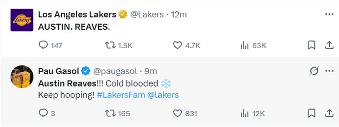 _里夫斯绝杀冲上全美第1热搜:魔术师直言英雄 湖媒东契奇都赞山羊_里夫斯绝杀冲上全美第1热搜:魔术师直言英雄 湖媒东契奇都赞山羊